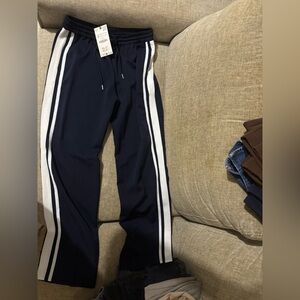 Zara Women’s Navy Track Pants with White Stripes Inseam Is 30 inches